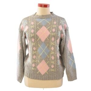 80s Vintage Diane Von Furstenberg Silk Tunic Sweater Womens L Pastel Gray Pink